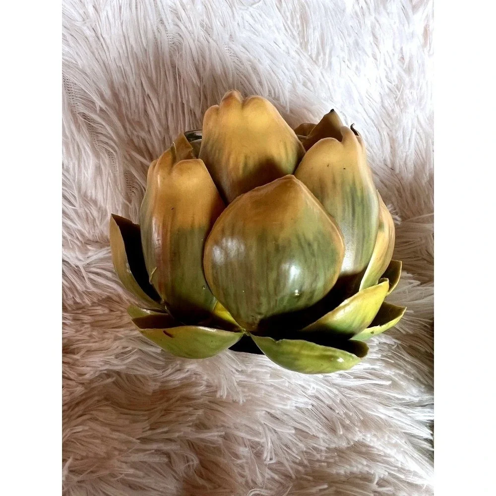 Artichoke Votive Candle Holders Set of 2 Green Yellow Botanical Decor